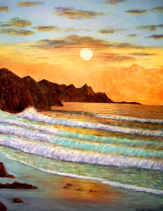 Painting titled "Coucher de soleil P…" by Lebreton-Hays, Original Artwork, Oil