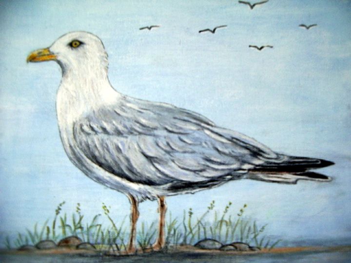 Painting titled "la mouette" by Lebreton-Hays, Original Artwork, Oil