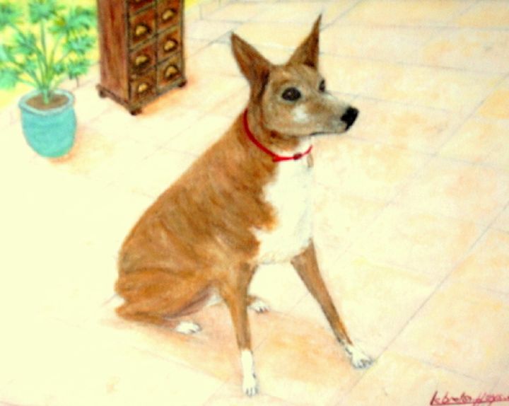 Peinture intitulée "Le chien du peintre" par Lebreton-Hays, Œuvre d'art originale, Huile