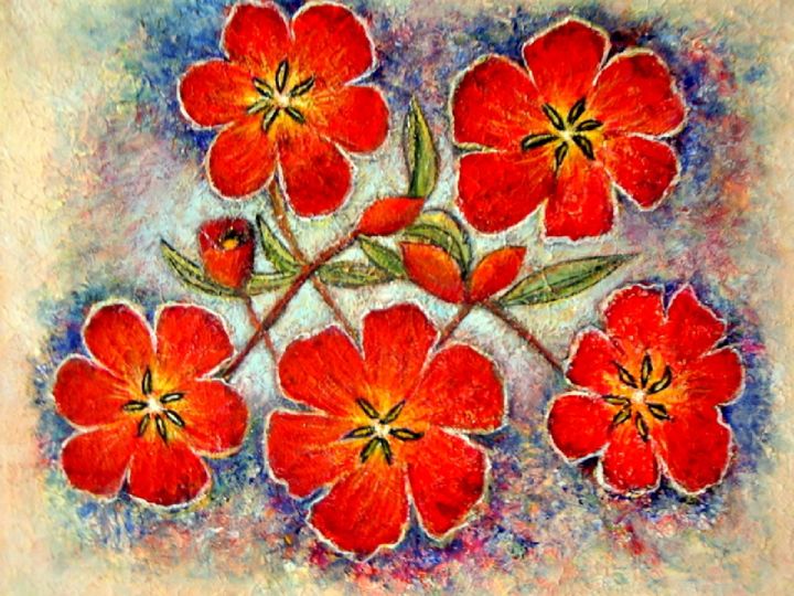 Peinture intitulée "les fleurs rouges" par Lebreton-Hays, Œuvre d'art originale, Huile