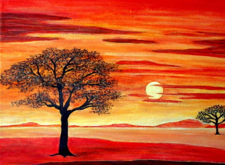 Painting titled "coucher de soleil o…" by Lebreton-Hays, Original Artwork, Oil