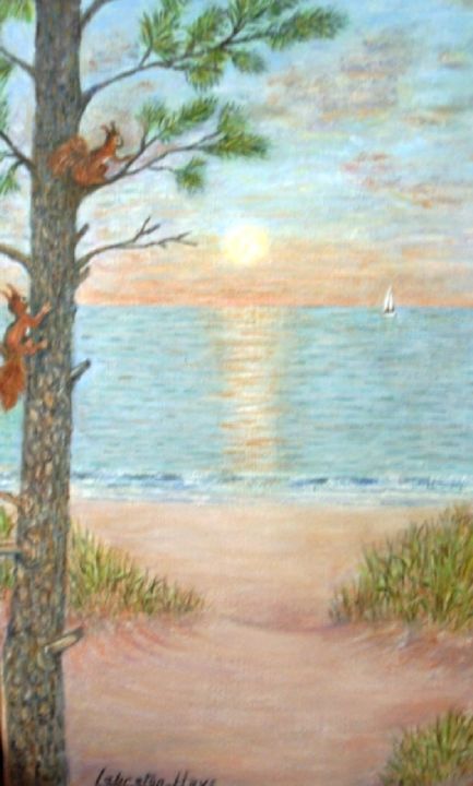 Coucher De Soleil Avec Couple Décureuils Painting By