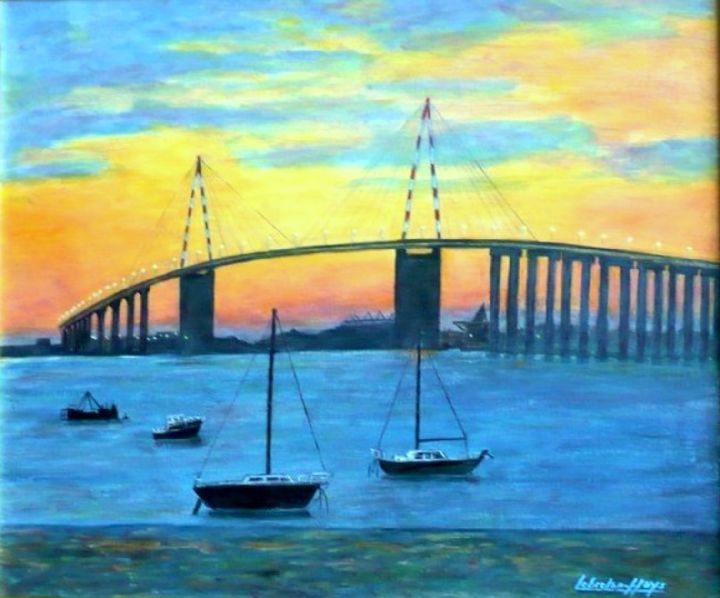 Картина под названием "Le pont  de Sant-Na…" - Lebreton-Hays, Подлинное произведение искусства, Масло