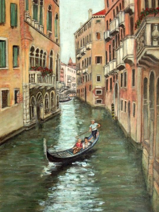 Schilderij getiteld "Venise ( gondole et…" door Lebreton-Hays, Origineel Kunstwerk, Olie
