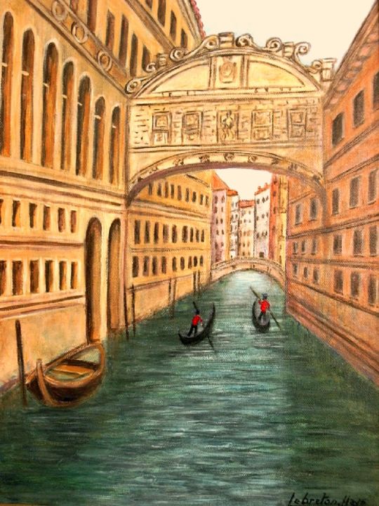 Painting titled "Le pont des Soupirs…" by Lebreton-Hays, Original Artwork, Oil