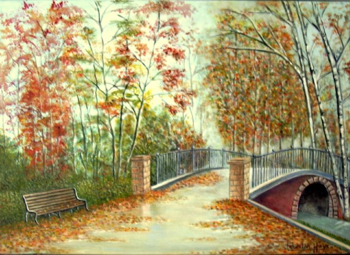 Painting titled "paysage d'automne" by Lebreton-Hays, Original Artwork, Oil