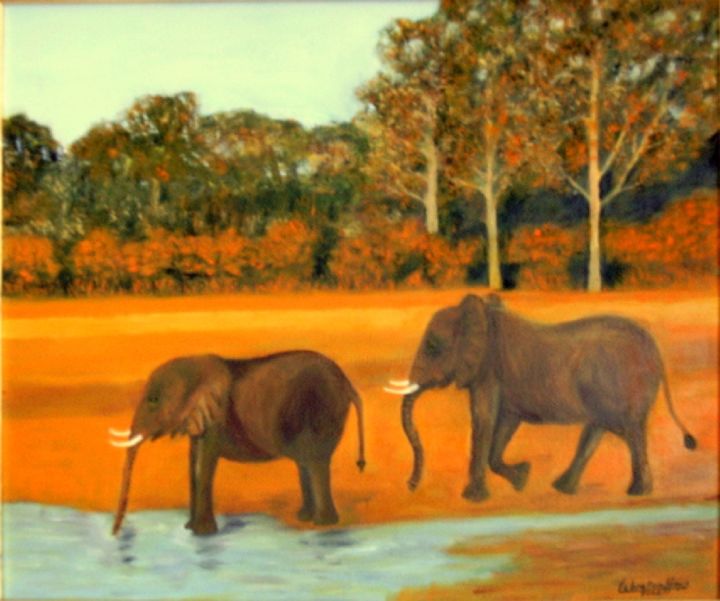 Pintura titulada "les eléphants dans…" por Lebreton-Hays, Obra de arte original, Oleo