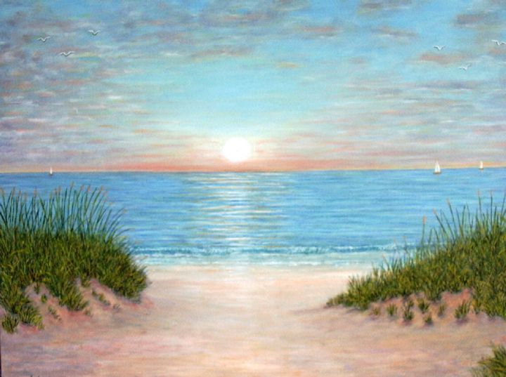 Painting titled "Le soleil et la mer" by Lebreton-Hays, Original Artwork, Oil