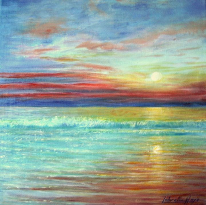 Painting titled "Coucher de soleil a…" by Lebreton-Hays, Original Artwork, Oil