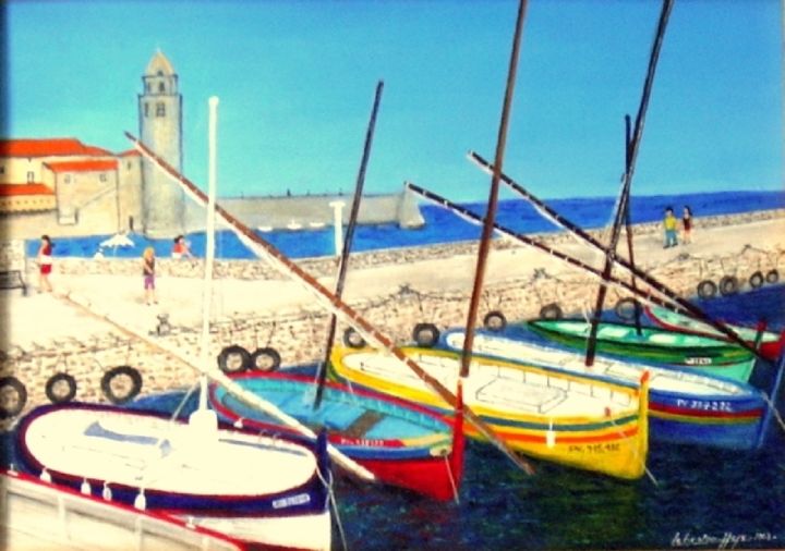 Painting titled "Le port de Collioure" by Lebreton-Hays, Original Artwork, Oil