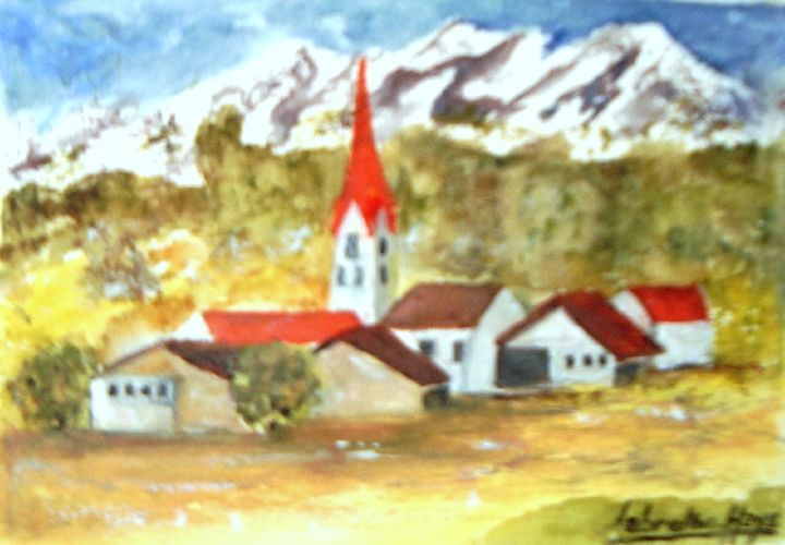 Peinture intitulée "Paysage de montagne…" par Lebreton-Hays, Œuvre d'art originale, Aquarelle