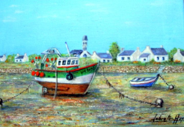 Painting titled "le port de Bretagne" by Lebreton-Hays, Original Artwork, Acrylic
