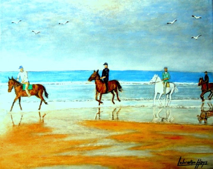 Painting titled "cavalier en promena…" by Lebreton-Hays, Original Artwork, Acrylic