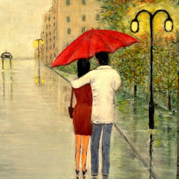 Pintura titulada "couple sous la pluie" por Lebreton-Hays, Obra de arte original, Acrílico