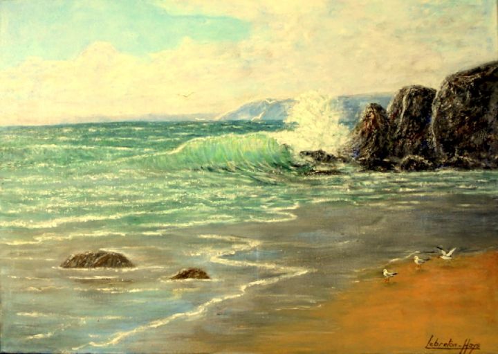 Peinture intitulée "Côte sauvage l'été" par Lebreton-Hays, Œuvre d'art originale, Acrylique