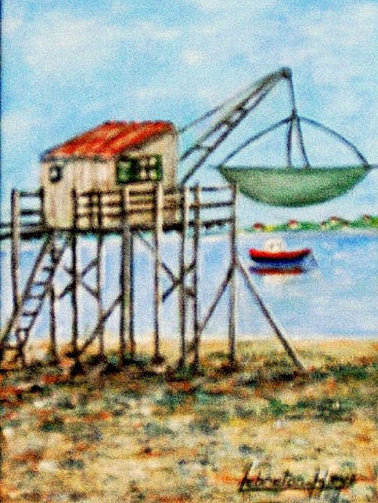 Peinture intitulée "Pêcherie charentaise" par Lebreton-Hays, Œuvre d'art originale, Acrylique