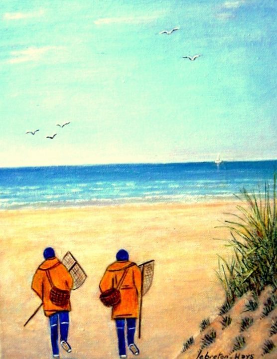 Peinture intitulée "Pêcheurs à pied" par Lebreton-Hays, Œuvre d'art originale, Acrylique