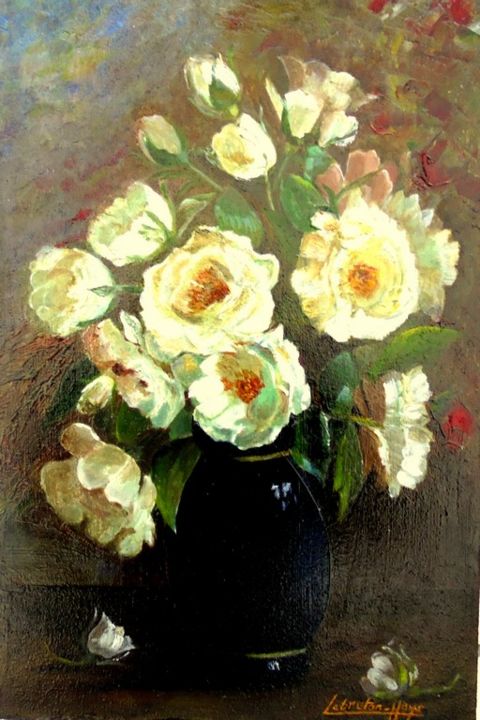 Painting titled "Bouquet  de  fleurs…" by Lebreton-Hays, Original Artwork, Oil