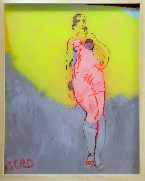 Malerei mit dem Titel "la petite robe rouge" von Jean-Claude Sgro, Original-Kunstwerk, Acryl