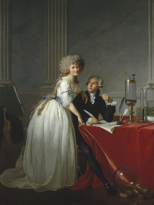 To avoid the guillotine, the famous painter David hid the external signs of Lavoisier's wealth in his portrait