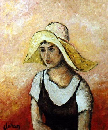 Painting titled "jeune fille au chap…" by Jean Duran, Original Artwork