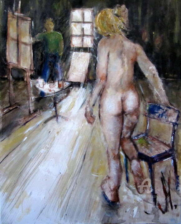 Painting titled "ATELIER SOUVENIR" by Jean Edmond Tropet, Original Artwork, Oil