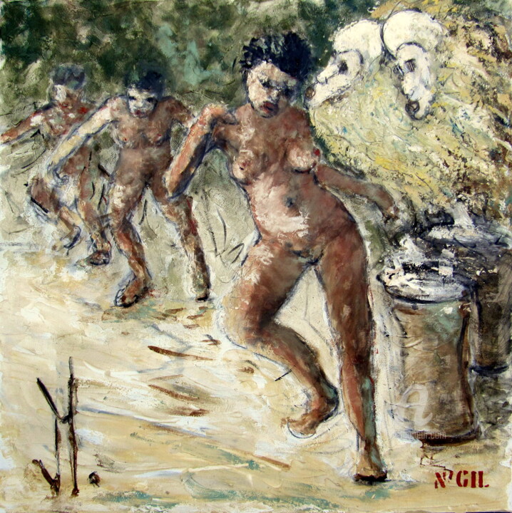 Peinture intitulée "N'GIL" par Jean Edmond Tropet, Œuvre d'art originale, Huile Monté sur Châssis en bois