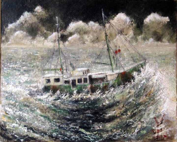 "Retour de pêche" başlıklı Tablo Jean Edmond Tropet tarafından, Orijinal sanat, Petrol