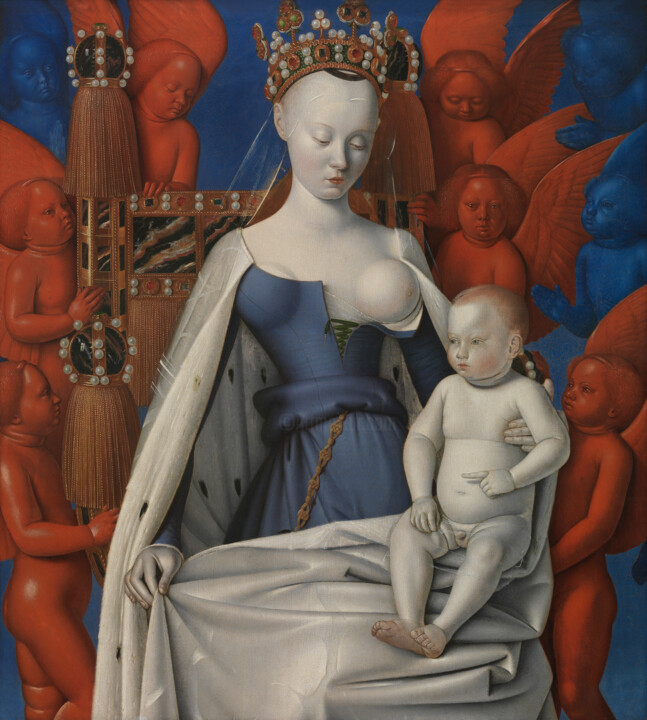 Painting titled "Mary and Child Surr…" by Jean Fouquet, Original Artwork, Oil