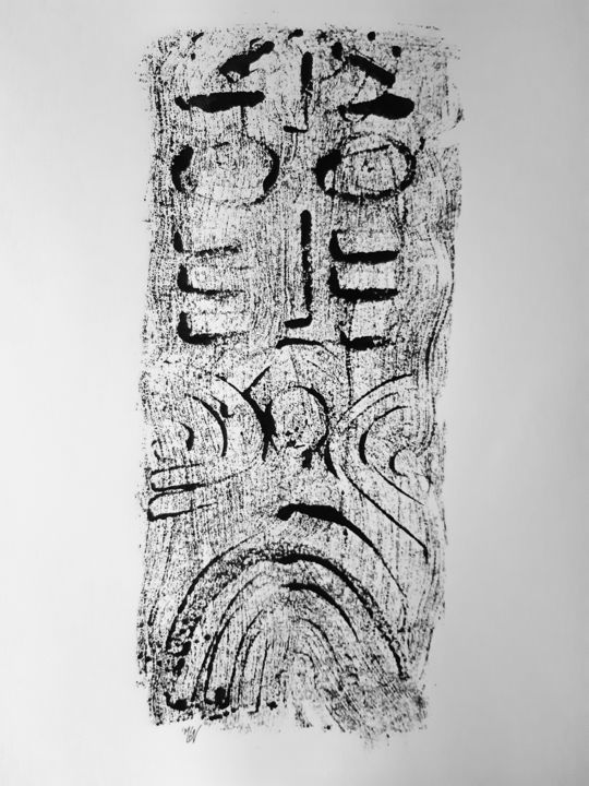 Gravures & estampes intitulée "Totem XIV" par Jean-François Frelin (Mindu), Œuvre d'art originale, Monotype