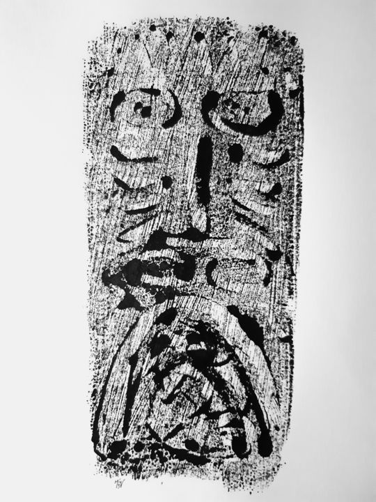 Gravures & estampes intitulée "Totem XII" par Jean-François Frelin (Mindu), Œuvre d'art originale, Monotype