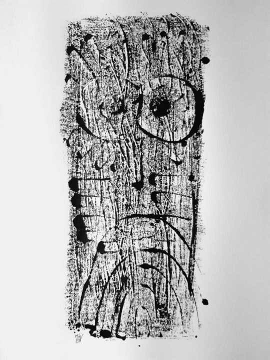 Gravures & estampes intitulée "Totem XI" par Jean-François Frelin (Mindu), Œuvre d'art originale, Monotype