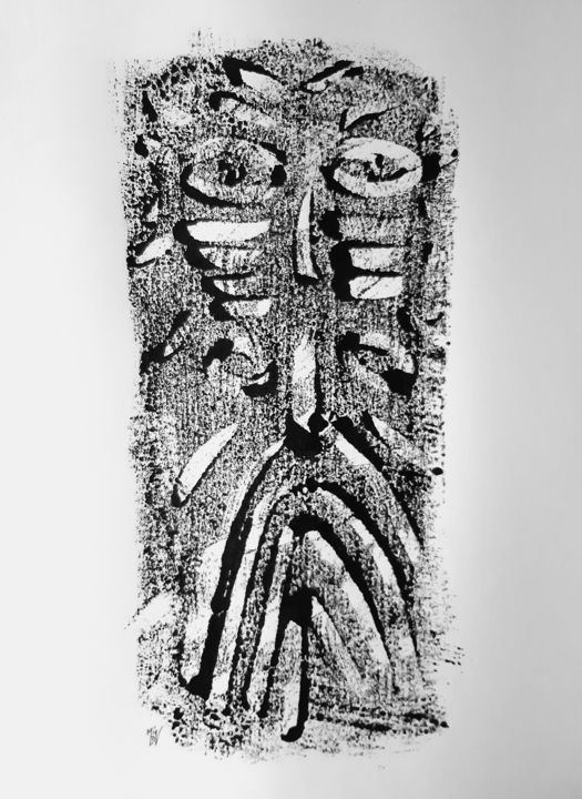 Gravures & estampes intitulée "Totem VIII" par Jean-François Frelin (Mindu), Œuvre d'art originale, Monotype