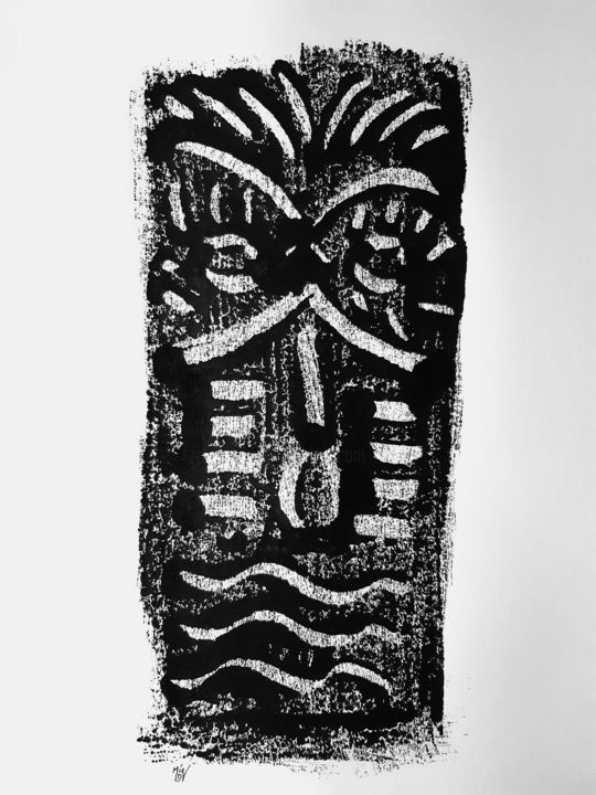 Gravures & estampes intitulée "Totem VII" par Jean-François Frelin (Mindu), Œuvre d'art originale, Monotype