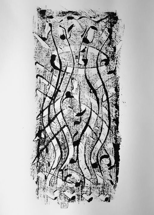Gravures & estampes intitulée "Totem III" par Jean-François Frelin (Mindu), Œuvre d'art originale, Monotype