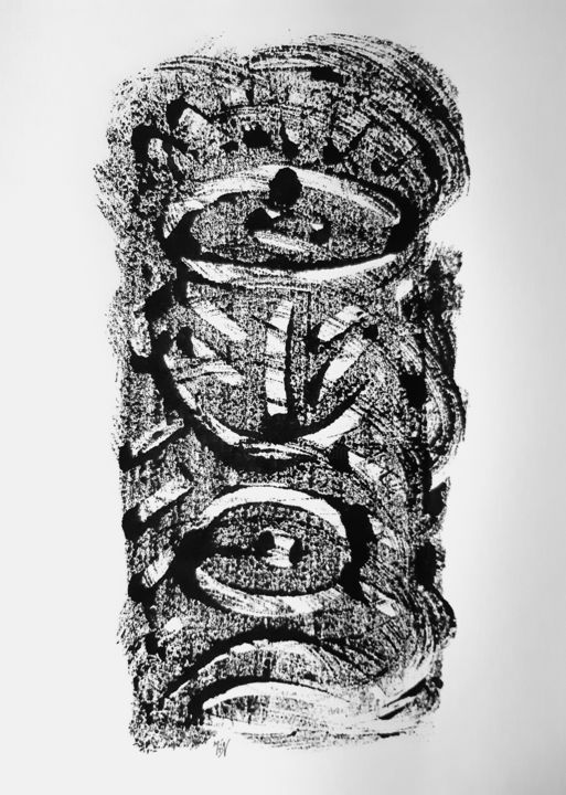 Printmaking titled "Totem II" by Jean-François Frelin (Mindu), Original Artwork, Monotype