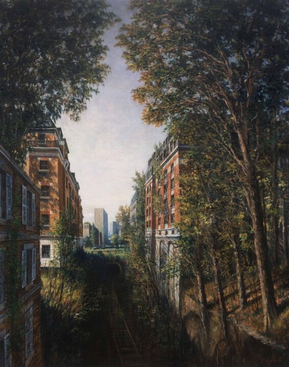 Schilderij getiteld "La Cité perdue" door Jean-François Grébert, Origineel Kunstwerk, Olie