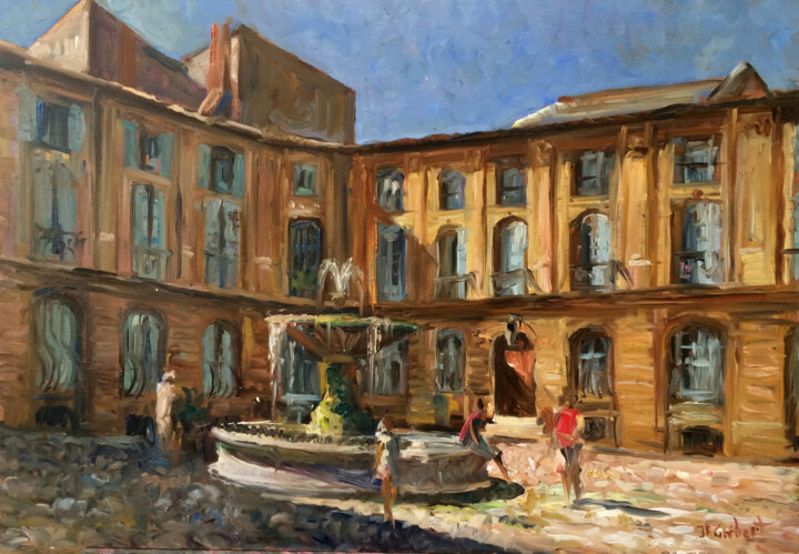 Painting titled "Place d'Albertas" by Jean-François Grébert, Original Artwork, Oil
