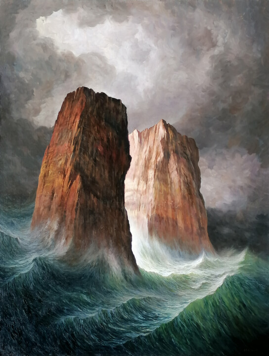 Pintura titulada "Le deux rocs" por Jean-François Grébert, Obra de arte original, Oleo Montado en Bastidor de camilla de mad…