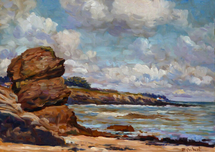 Painting titled "Plages vers le Port…" by Jean-François Grébert, Original Artwork, Oil