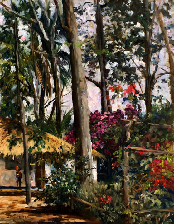 Peinture intitulée "Arbres et Bougainvi…" par Jean-François Grébert, Œuvre d'art originale, Huile