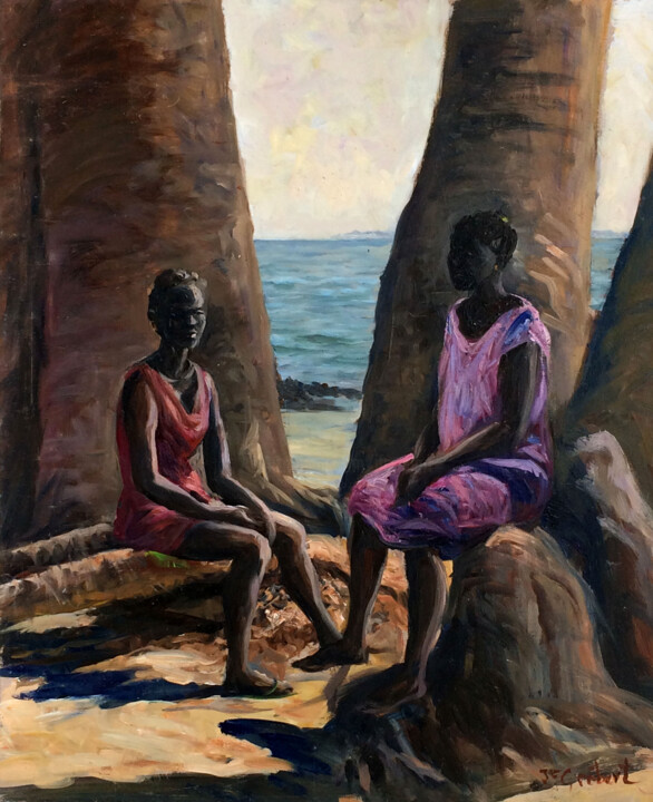 Painting titled "Deux amies" by Jean-François Grébert, Original Artwork, Oil