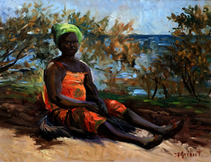 Painting titled "Pose sur le sable" by Jean-François Grébert, Original Artwork, Oil