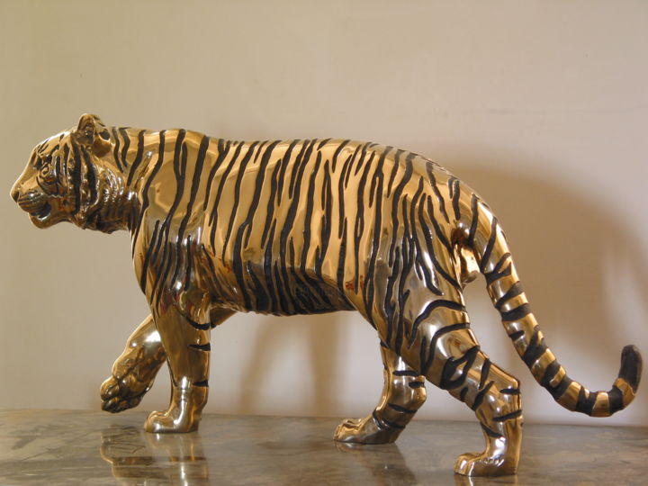 Scultura intitolato "Tigre" da Jean-François Leroy, Opera d'arte originale, Bronzo