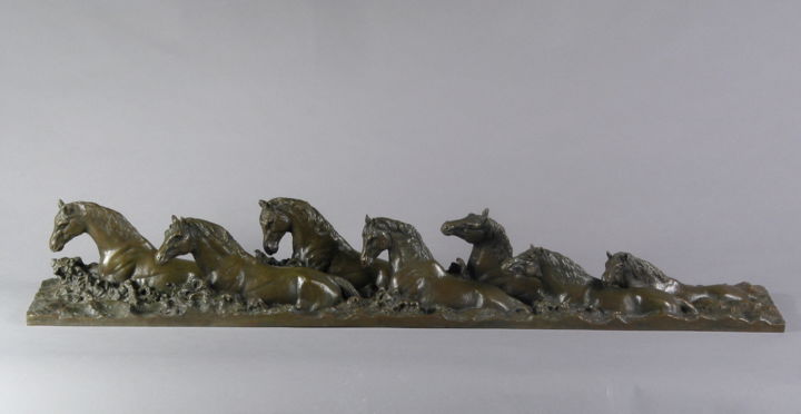 Scultura intitolato "7 chevaux sortant d…" da Jean-François Leroy, Opera d'arte originale, Metalli