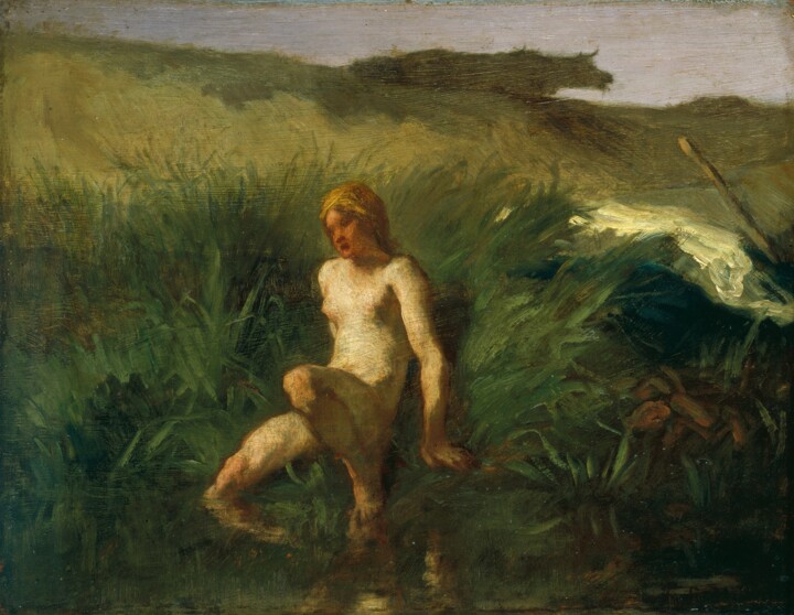 Painting titled "La Baigneuse" by Jean-François Millet, Original Artwork, Oil