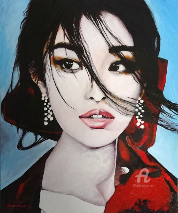 Painting titled "AKEMI" by Jean François Parveaux, Original Artwork, Acrylic Mounted on Wood Stretcher frame