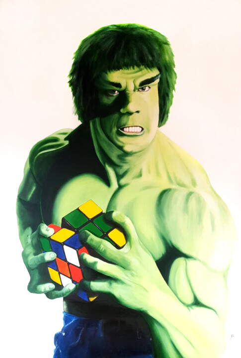Pittura intitolato "Hulk, crise de nerf" da Jean-François Rousselot, Opera d'arte originale, Olio Montato su Telaio per bare…