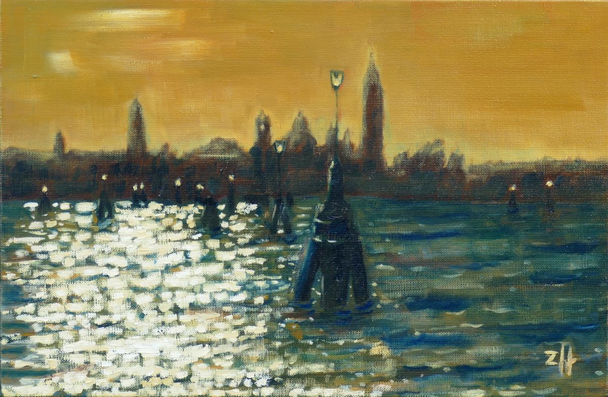 Painting titled "Venezia 02" by Jean-François Zanette, Original Artwork, Oil