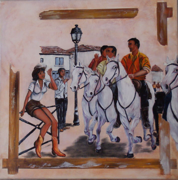 Painting titled "fête aux Saintes Ma…" by Jean Gony, Original Artwork, Oil